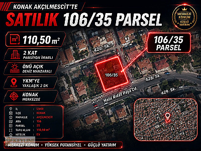 İZMİR KONAK'TA DENİZ MANZARALI 2 KAT PANSİYON İMARLI FIRSAT ARSA