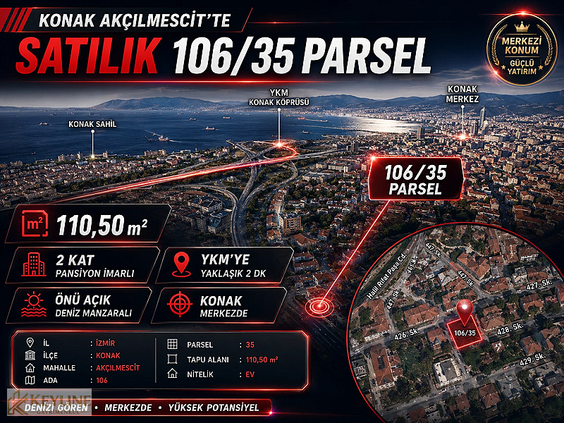 İZMİR KONAK'TA DENİZ MANZARALI 2 KAT PANSİYON İMARLI FIRSAT ARSA